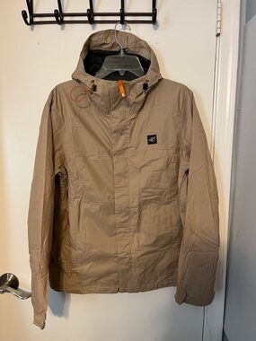 Dutch Brothers windbreaker hooded jacket/raincoat, tan small unisex rain jacket